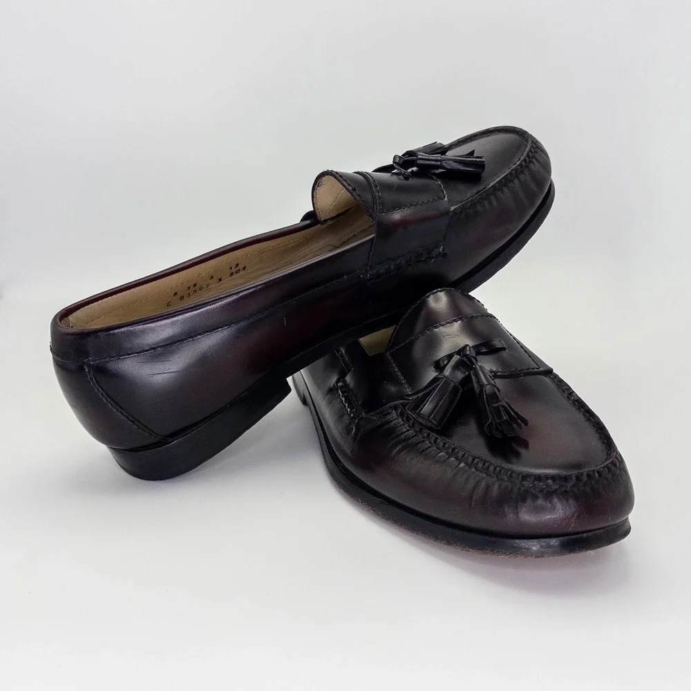 Cole Haan Men's 8 3E Pinch Tassel Loafers Burgundy Leather Dress Shoes Wide